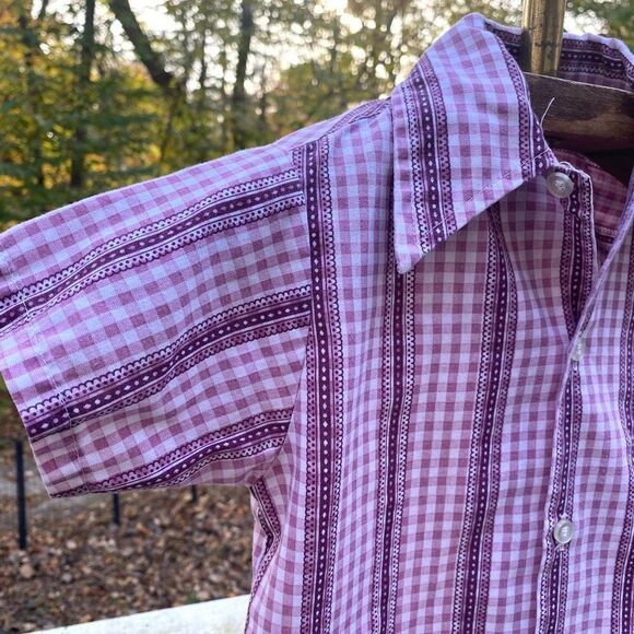 Vintage 70s Garanimals Toddler Purple Check Button Up - Picture 5 of 6